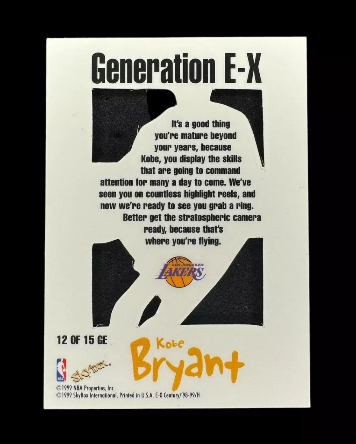 Kobe Bryant 1999 SKYBOX GENERATION E-X CENTURY DIE-CUT Card #12GE LAKERS