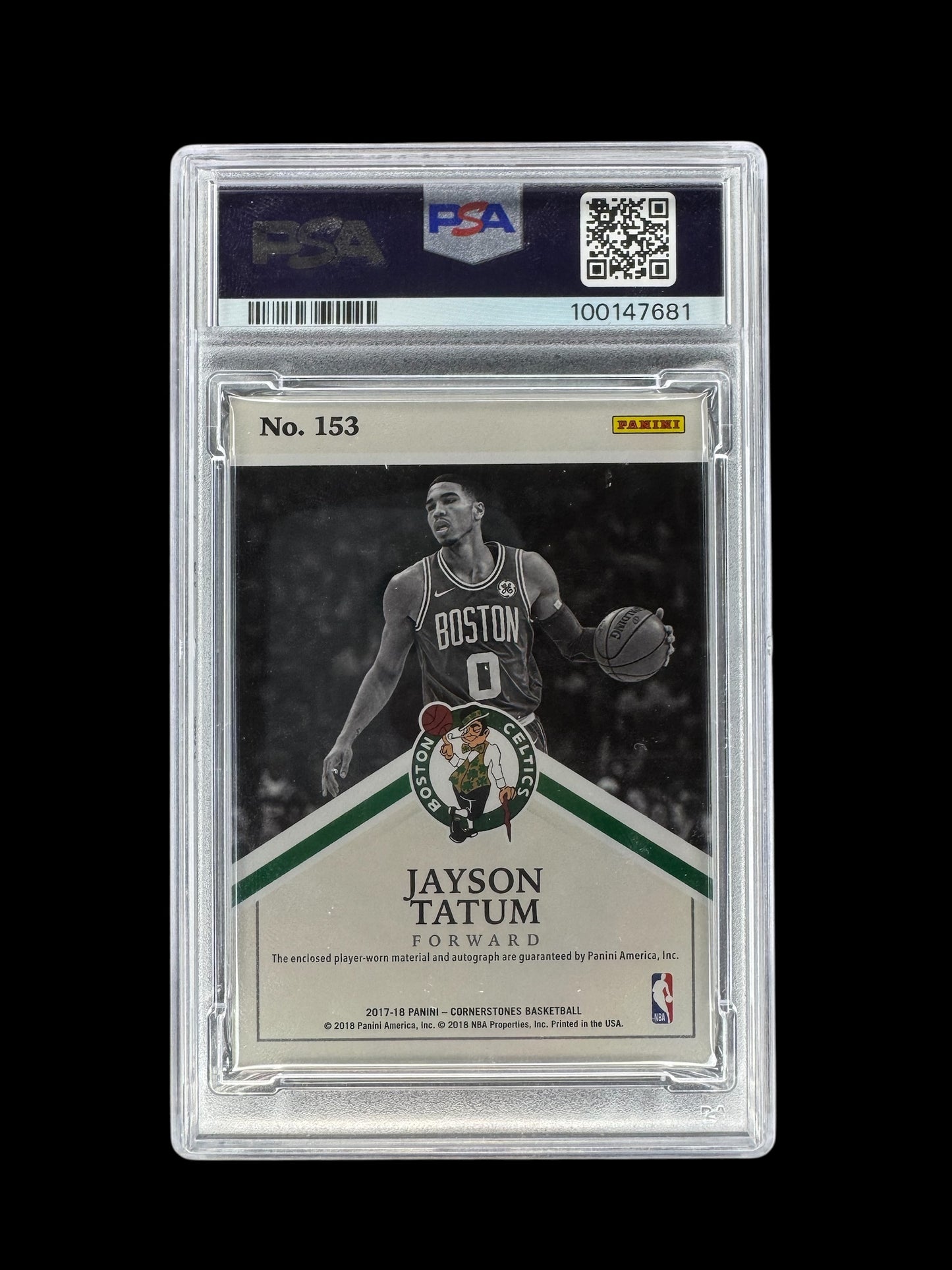 2017 PANINI CORNERSTONES JAYSON TATUM CELTICS QUAD ROOKIE PATCH AUTO #/199 PSA 9