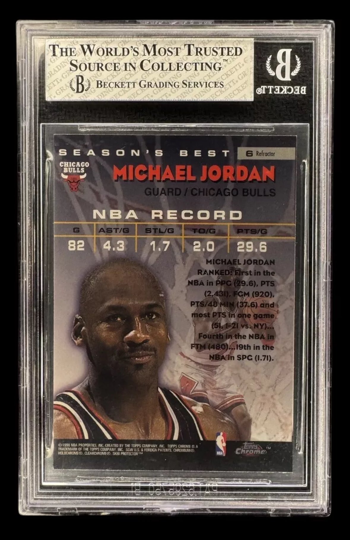 1997 Topps Chrome Michael Jordan Shooting Stars Season’s Best Refractor BGS 8
