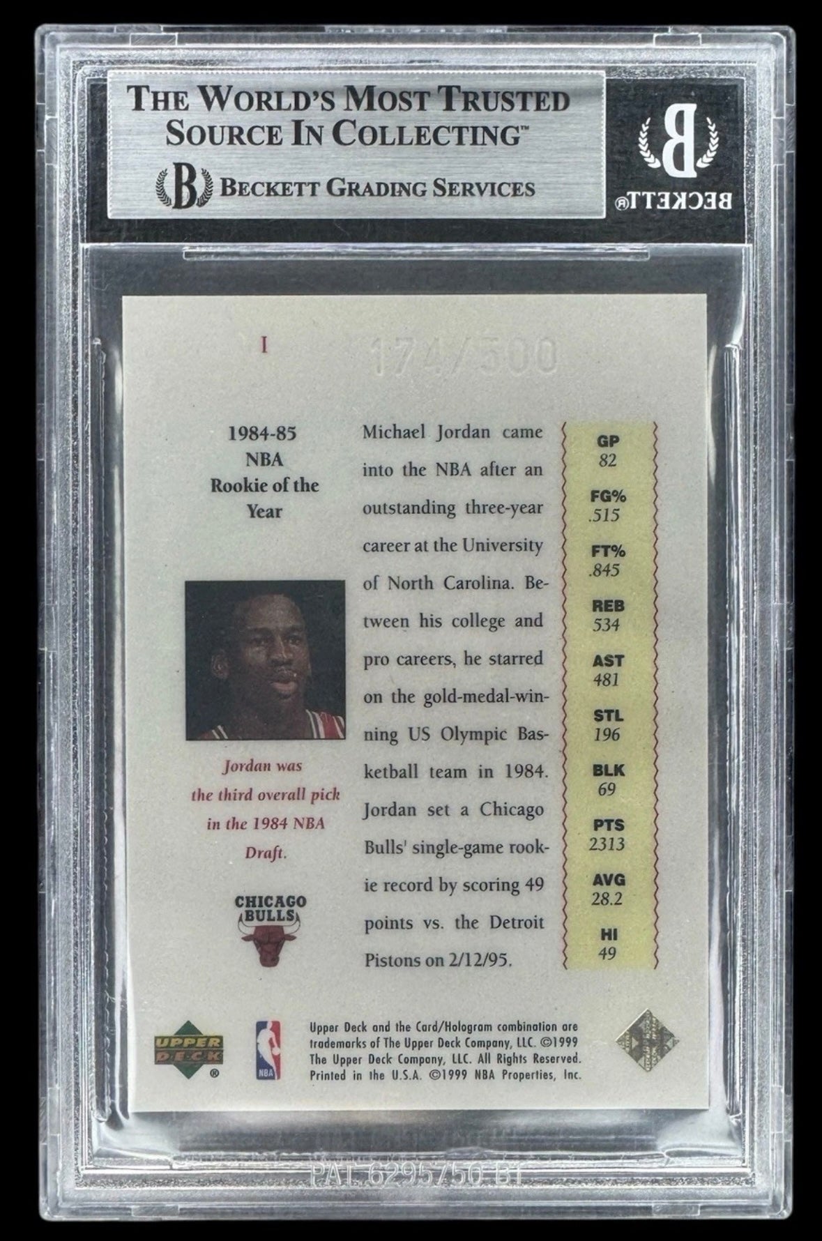 1999 UD MJ Master Coll. 84/85 Season Michael Jordan #1 #/500 BGS 8.5