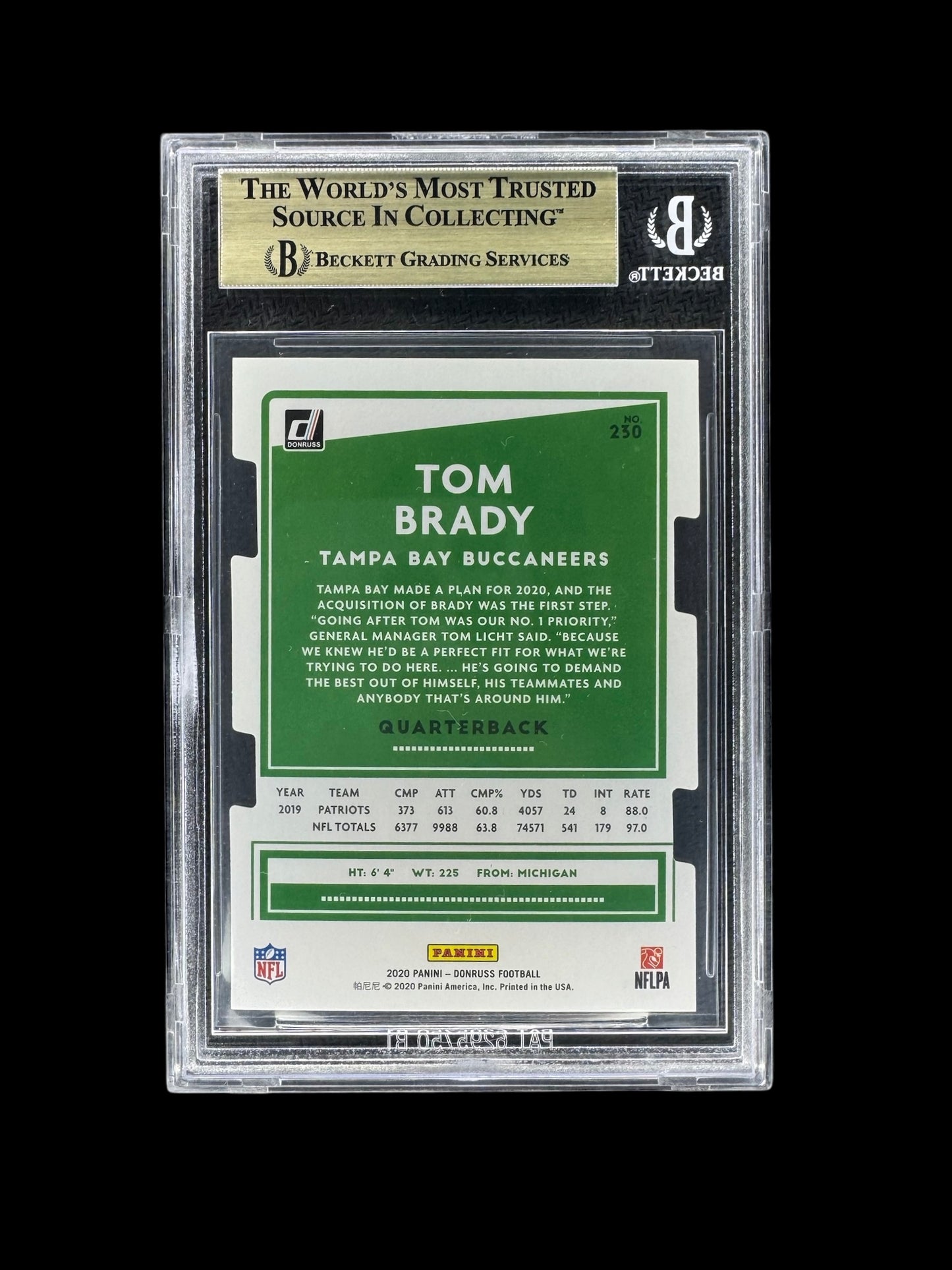 2020 Panini Donruss Tom Brady /25 Gold Die Cut Press Proof BGS 9.5 (POP 1)