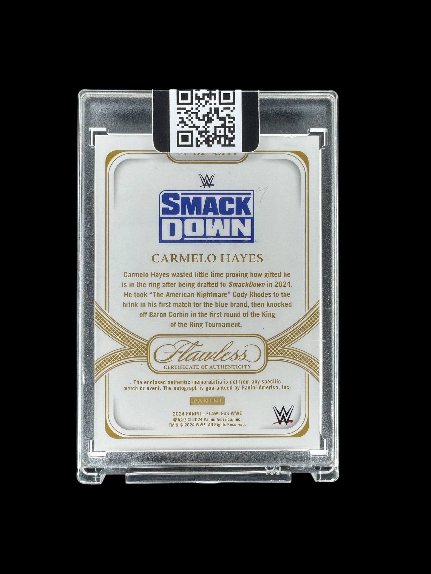 2024 Panini Flawless WWE CARMELO HAYES #/15 Patch Auto Signature Prime #SP-CHY