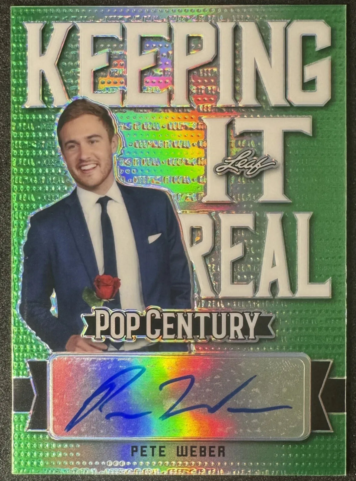 Pete Weber /7 Prism Green Autograph Card 2021 Leaf Pop Century The Bachelor