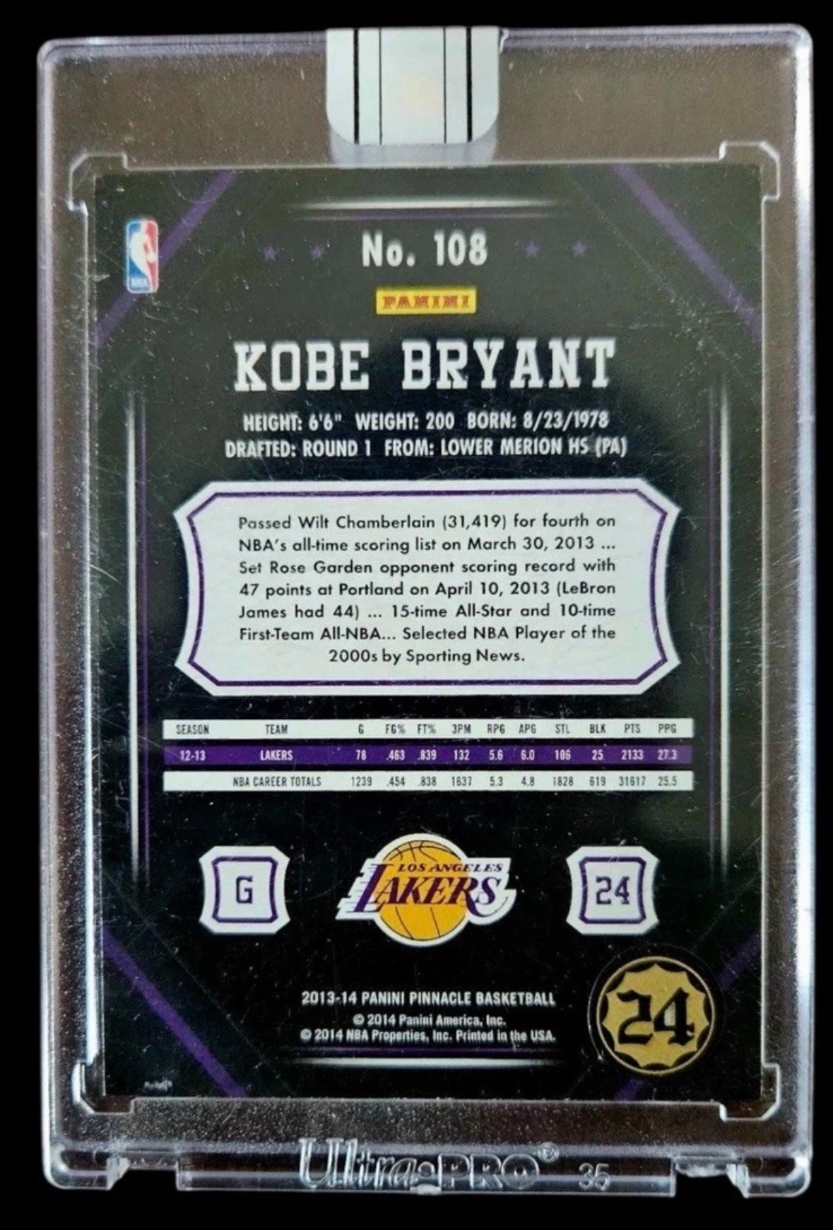 2013-14 Panini Pinnacle 2015 Replay Buyback Kobe Bryant Auto Gold Ink #/3