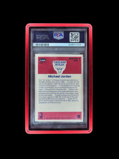 1986 Fleer Sticker Michael Jordan RC PSA 8 Chicago Bulls Rookie Case Included