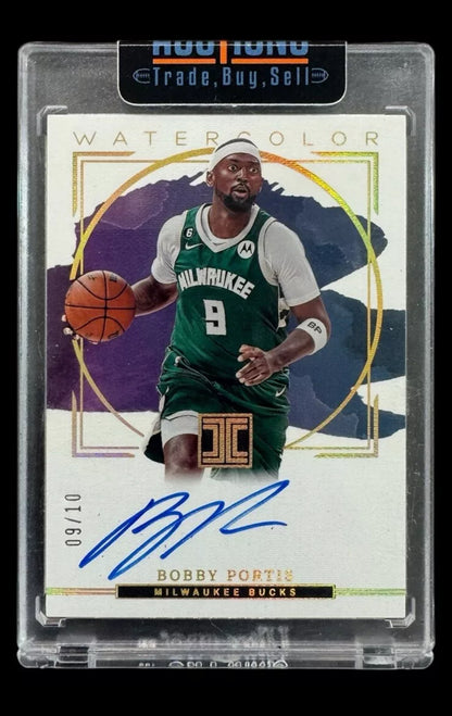 2022-23 Panini Impeccable Bobby Portis Gold #/10 Watercolor Signatures WVS-BBP