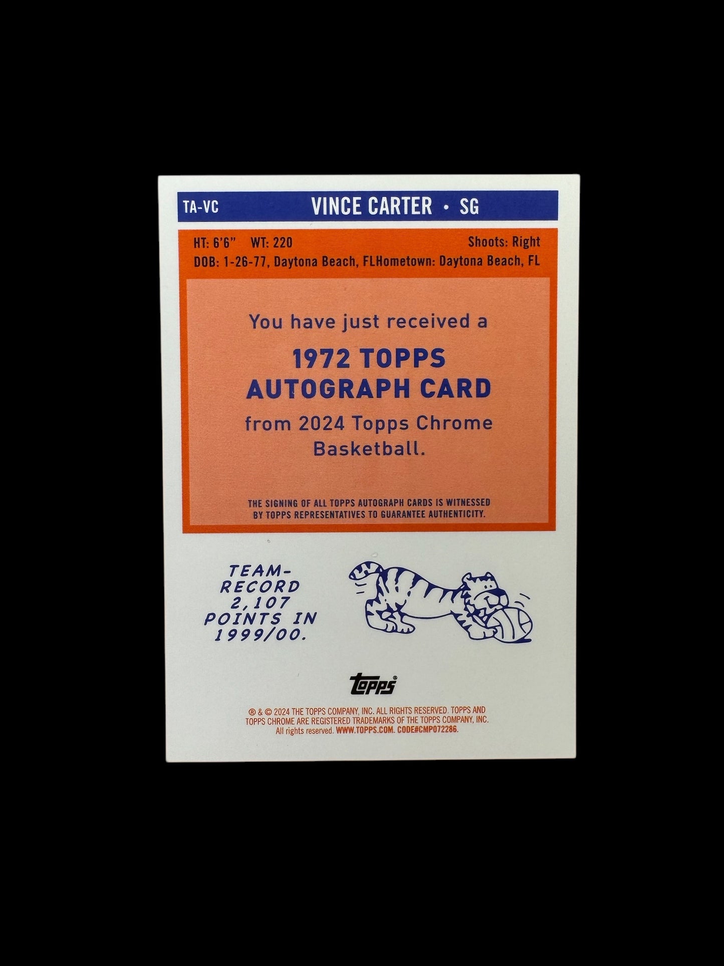 2023-24 Topps Chrome Basketball Vince Carter /50 Gold Auto Autograph 1972 Card