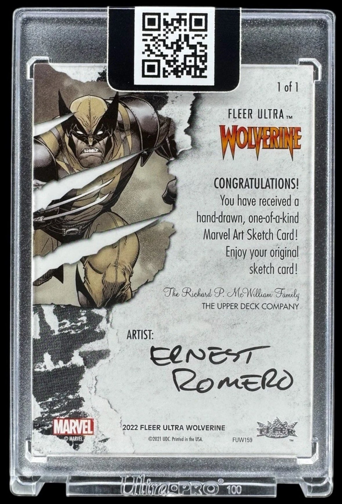 *SKETCH CARD 1 of 1* 2022 Fleer Ultra Wolverine - WOLVERINE - ERNEST ROMERO