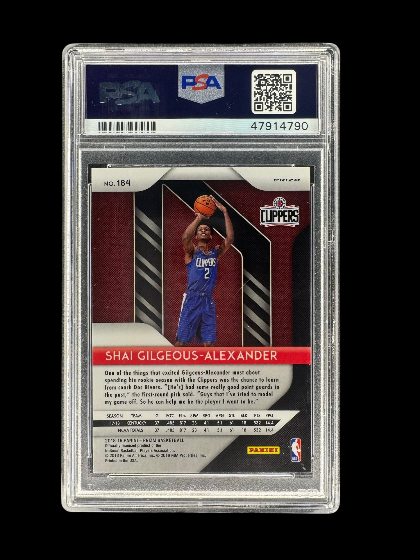 SHAI GILGEOUS ALEXANDER 2018 PANINI PRIZM #184 RUBY WAVE ROOKIE RC PSA 9