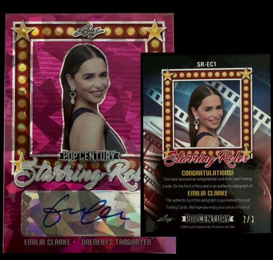 EMILIA CLARKE 2021 POP CENTURY AUTO STARRING ROLES PINK CRYSTALS 2/3 AUTOGRAPH🔥