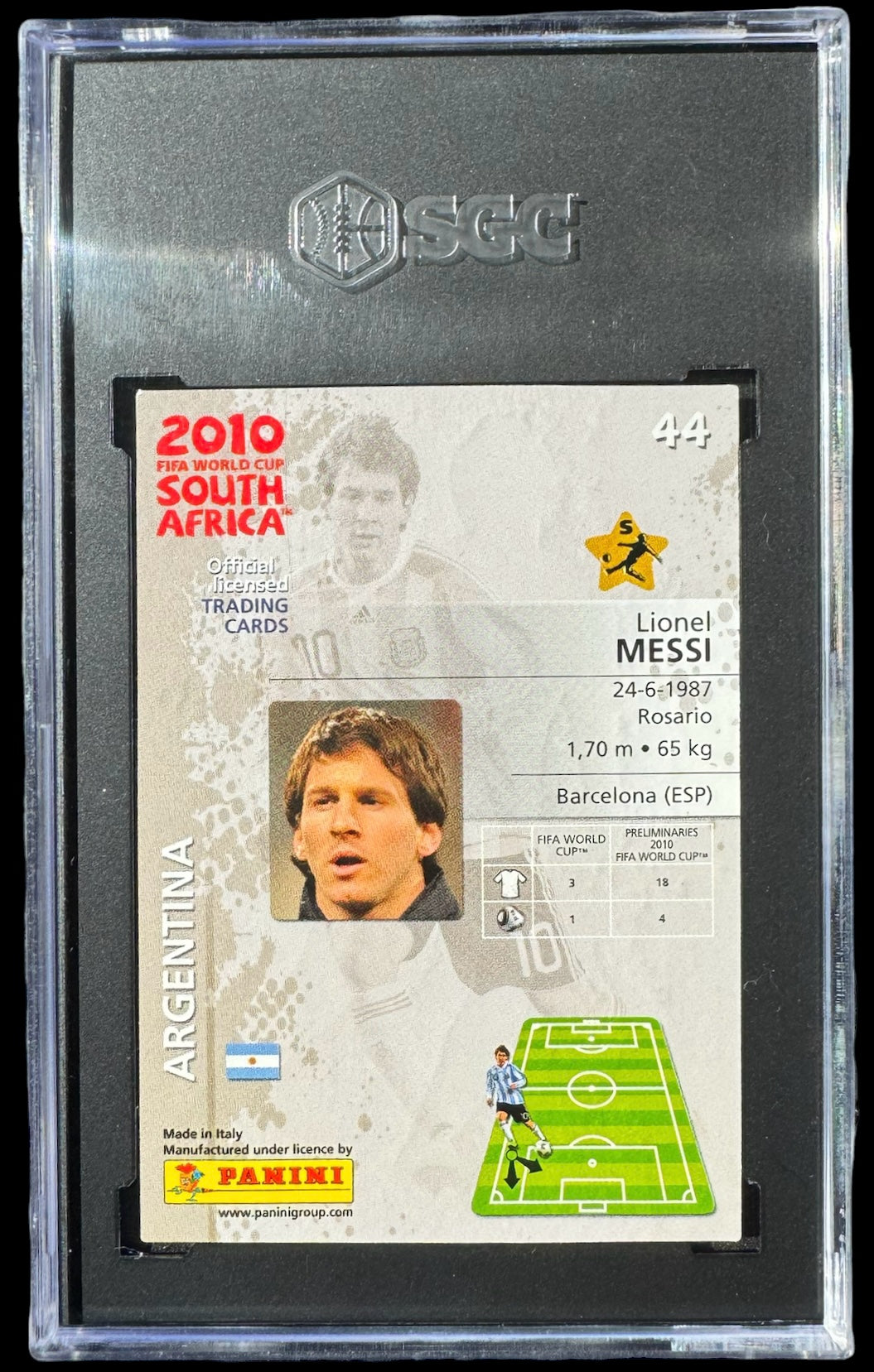 2010 Panini FIFA World Cup South Africa Argentina LIONEL MESSI #44 SGC 10 POP 3