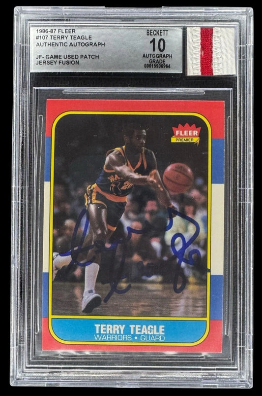 1986-87 Fleer Jersey Fusion - Terry Teagle #107 - Authentic Auto  (Beckett 10)