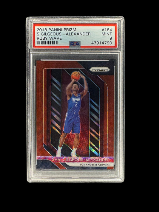 SHAI GILGEOUS ALEXANDER 2018 PANINI PRIZM #184 RUBY WAVE ROOKIE RC PSA 9