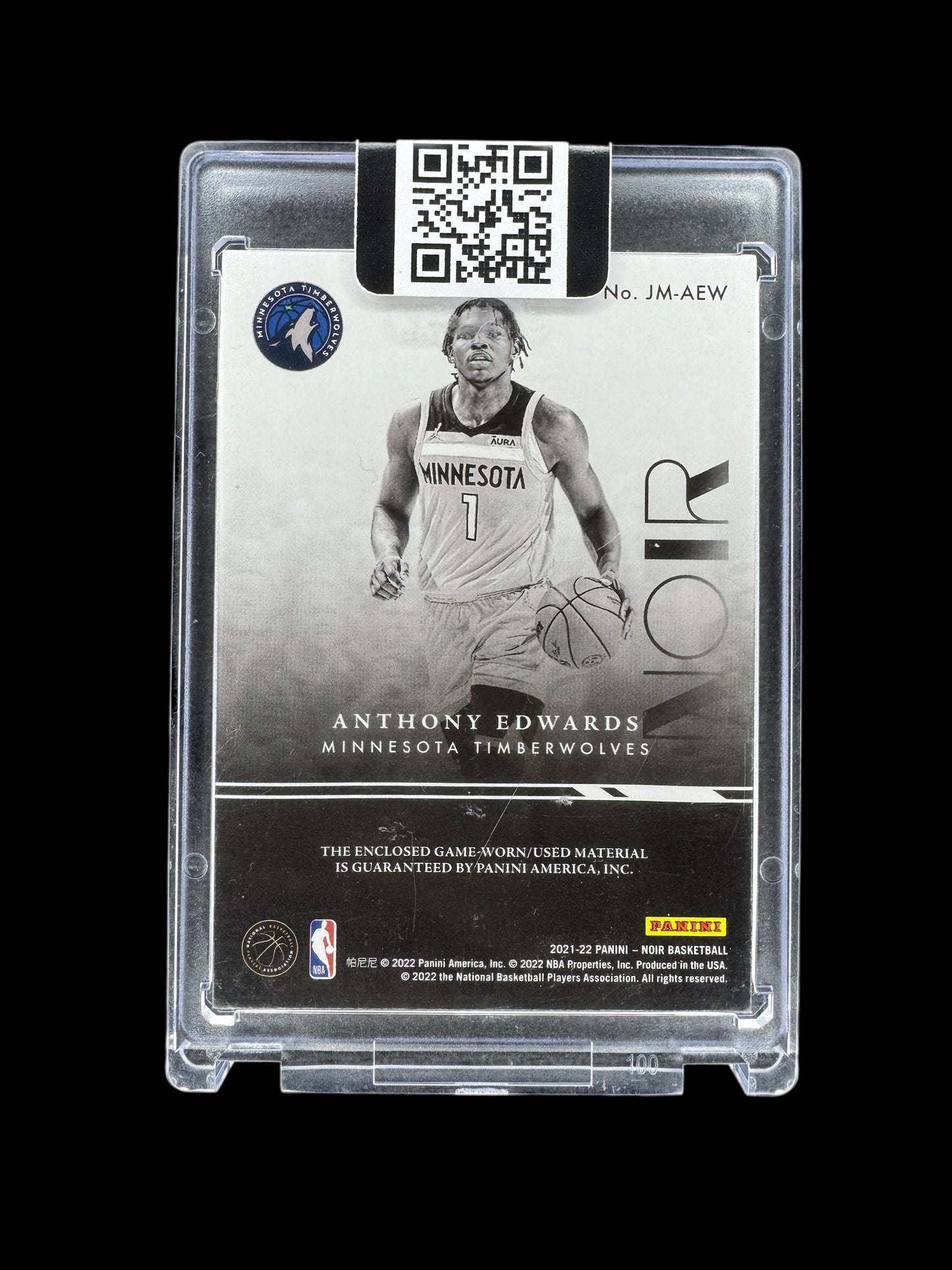 Anthony Edwards 2021-22 Panini Noir GAME USED Jumbo Patch  /99