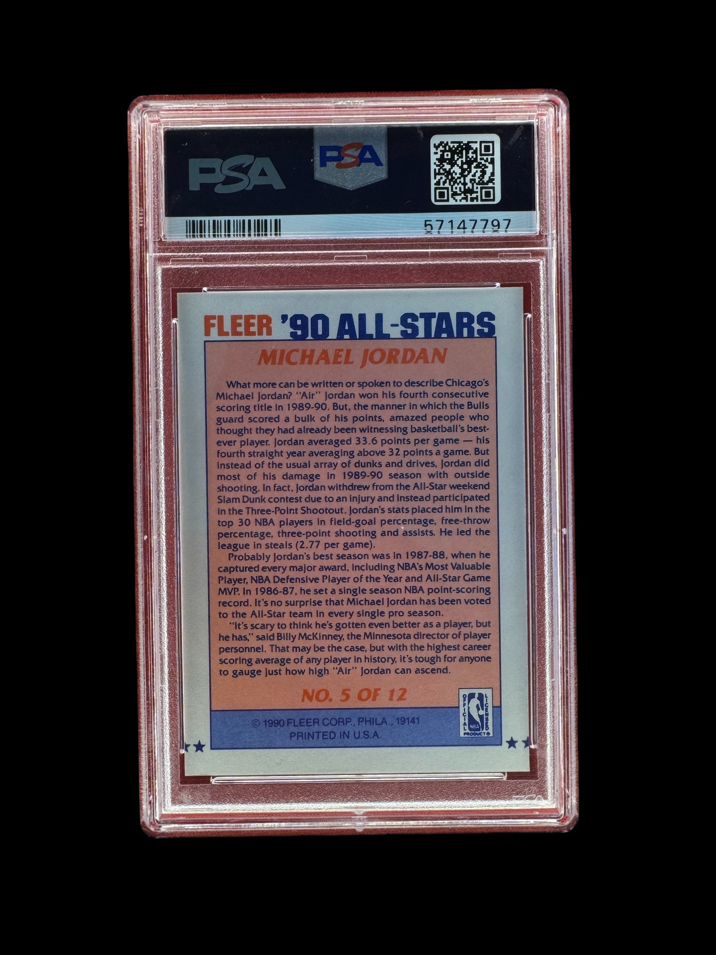 1990 NBA Fleer All-Stars Michael Jordan #5 PSA 9 MINT