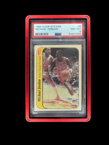 1986 Fleer Sticker Michael Jordan RC PSA 8 Chicago Bulls Rookie Case Included