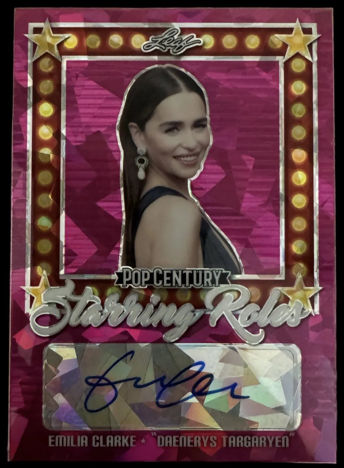 EMILIA CLARKE 2021 POP CENTURY AUTO STARRING ROLES PINK CRYSTALS 2/3 AUTOGRAPH🔥