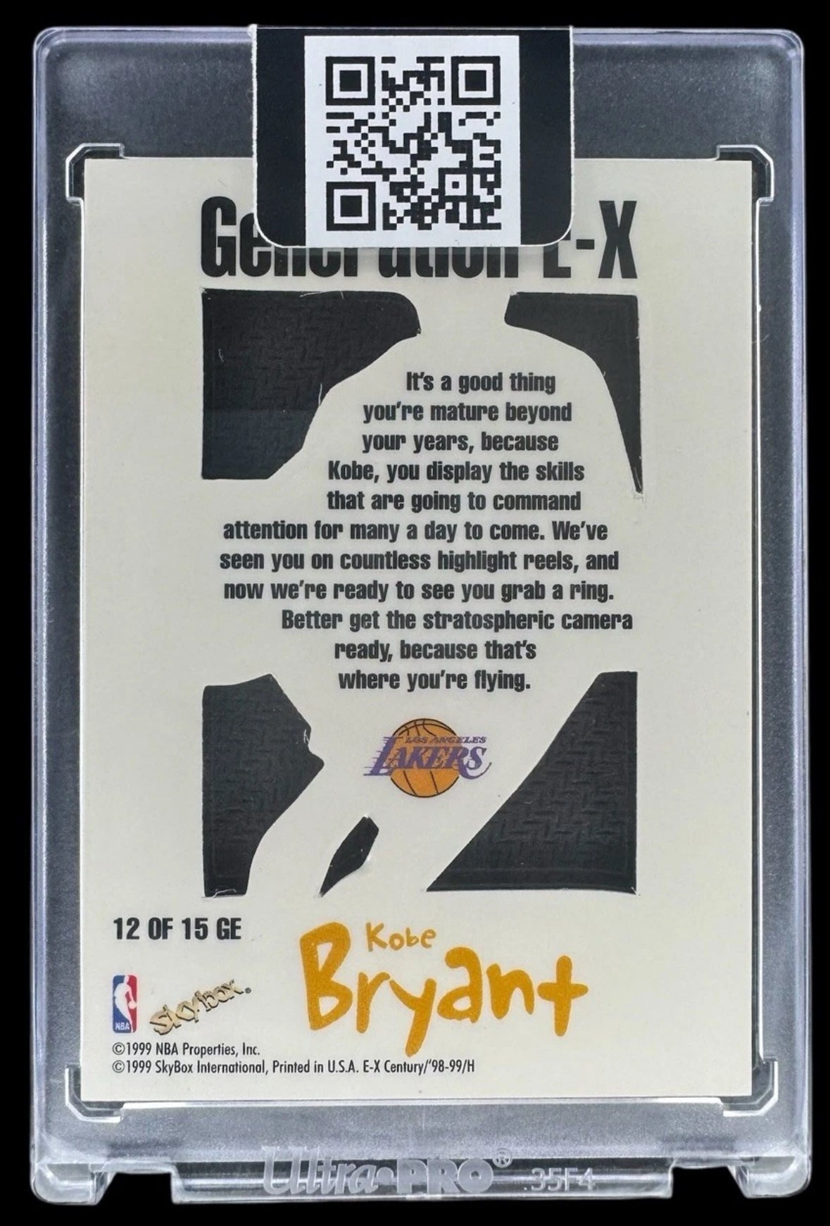 1998 Skybox E-X Century Generation E-X Kobe Bryant Insert Card #12 of 15