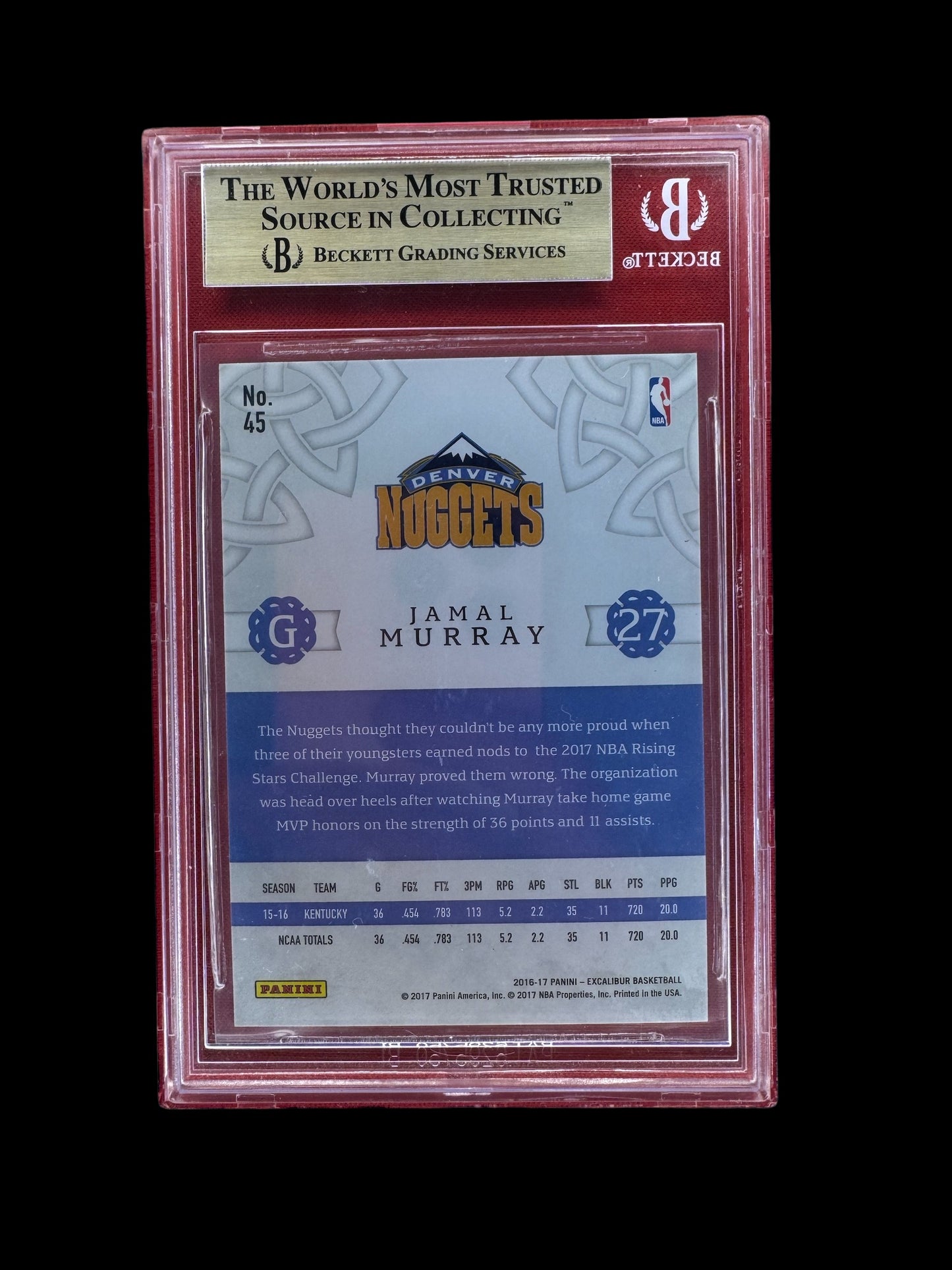 2016-17 Panini Excalibur Jamal Murray Rookie Card #45 BGS 9.5