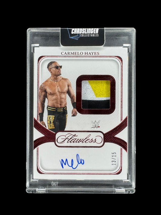 2024 Panini Flawless WWE CARMELO HAYES #/15 Patch Auto Signature Prime #SP-CHY