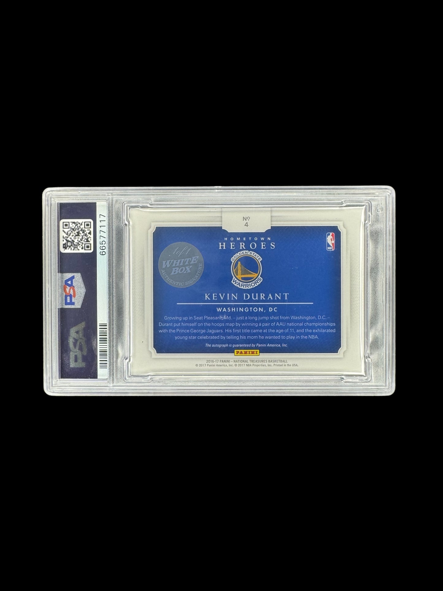 2016 NATIONAL TREASURES 1/1 KEVIN DURANT PLATINUM AUTO PSA 9 DNA 10 HARD SIGNED