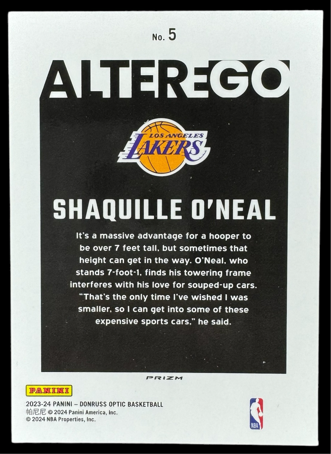 2023-24 Panini Donruss Optic Shaquille O'Neal #5 Alter Ego Prizm Case hit SSP