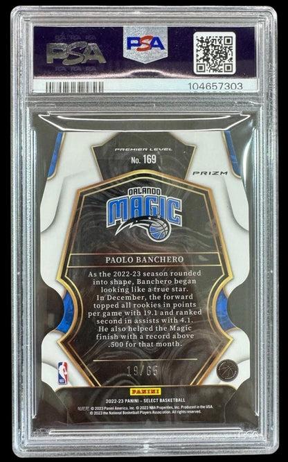 2022 Select Premier Level Orange Prizm Paolo Banchero #/65 PSA 10 GEM Rookie RC