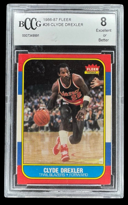 1986-87 Fleer Clyde Drexler Rookie BCCG 8 - Blazers Rockets Champ HOF