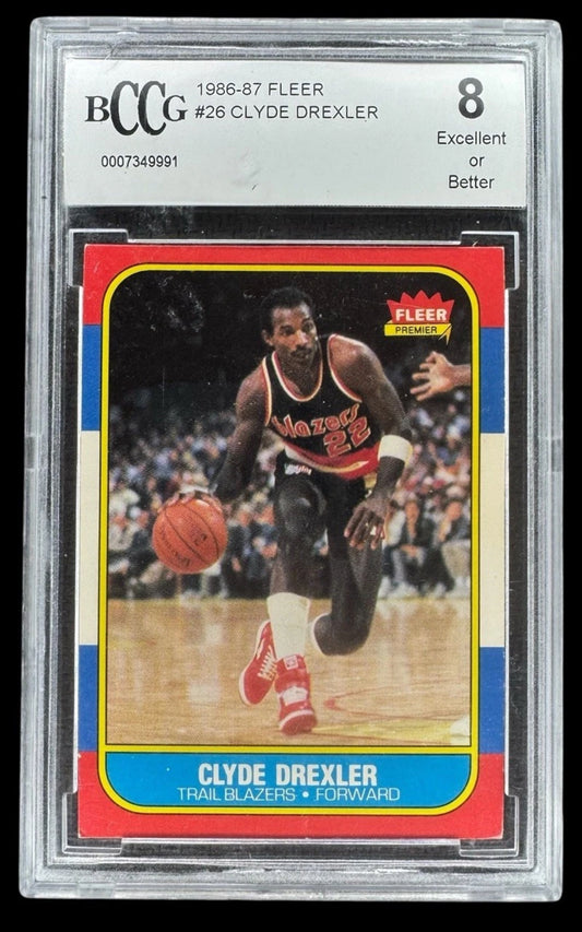 1986-87 Fleer Clyde Drexler Rookie BCCG 8 - Blazers Rockets Champ HOF