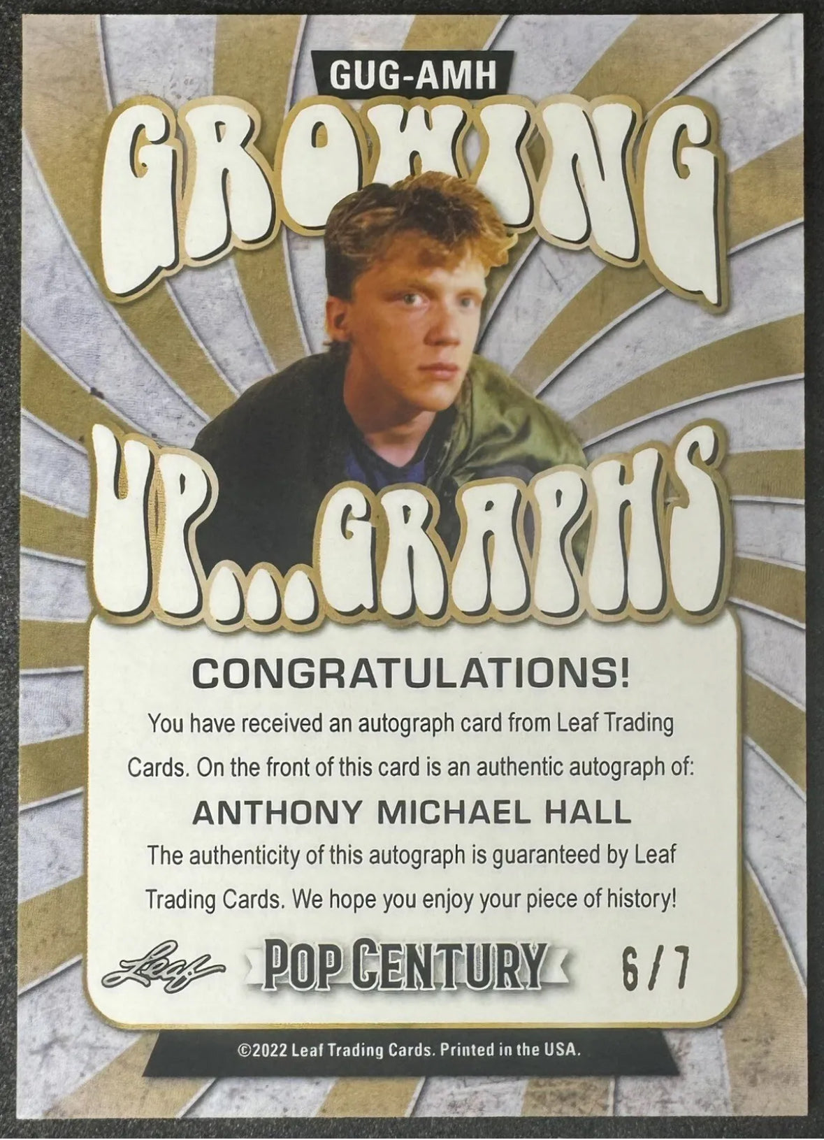 2022 Leaf Pop Century Anthony Michael Hall Auto Pink Crystal Growing Up.. #'d /7